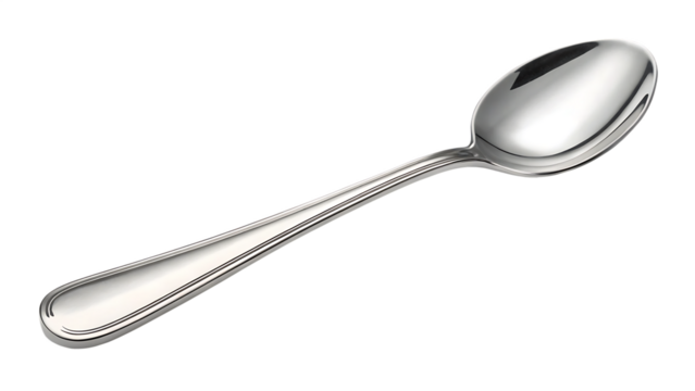 Shiny silver spoon isolated on transparent background, a classic utensil for dining and serving, perfect for soup, cereal, and dessert