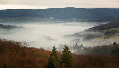 Obraz premium Misty morning in a rural valley