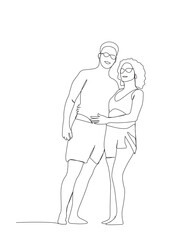 A couple at the beach in line art