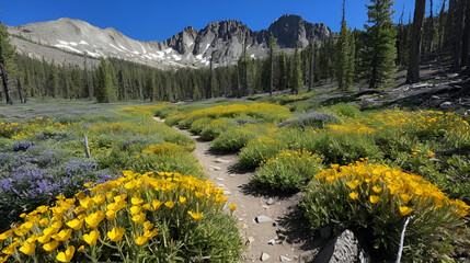 Wildflowers on Stanley Lake Trail in Sawtooths after burn