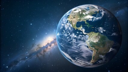 Stunning High Resolution View of Earth from Space with Galaxy Background