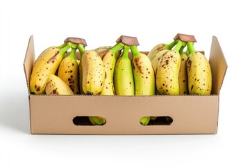 High Resolution Visual of a Box of Freshly Picked Bananas Isolated on White Background