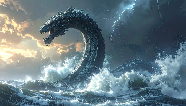 Epic Sea Serpent Storming Through Waves.