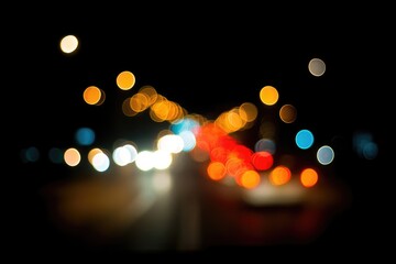 Blurred city street lights at night. Colorful circles of light evoke a sense of speed and motion