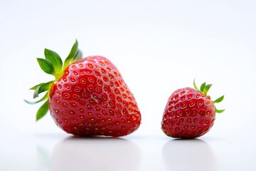 Comparison of Large and Small Fresh Strawberries on White Surface