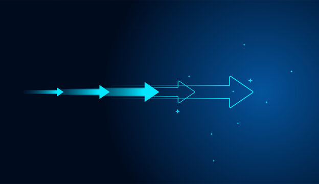 a sequence of arrows progressing horizontally to the right, highlighted on a blue gradient background, signifying forward movement