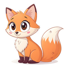 Obraz premium Cute cartoon fox with big eyes and fluffy tail on black background