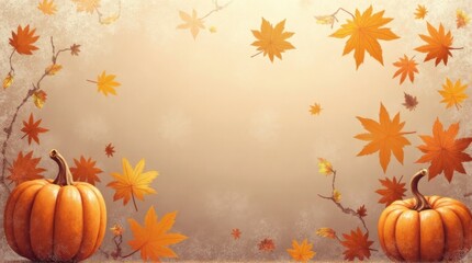 Autumn Pumpkin and Maple Leaf Fall Scene with Warm Colors and Soft Light