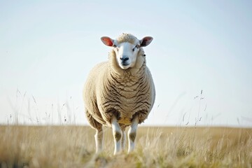 Ultra Quality Picture of Sheep on Field Against Clear Sky