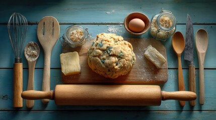Baking process homemade dough preparation kitchen food photography rustic overhead culinary art