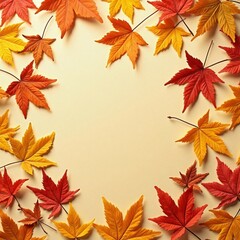 Autumn Maple Leaves Border in Warm Colors on Light Background