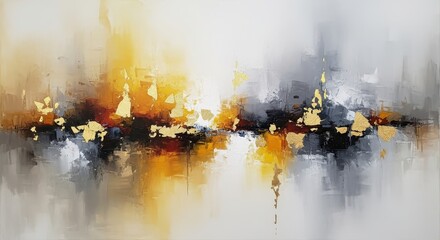 Vibrant Abstract Expressionist Artwork Dynamic Cityscape with Bold Strokes and Golden Hues