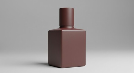 Brown Square Bottle with Rounded Cap Against Gray Background