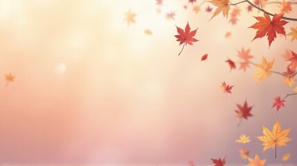 Autumn Maple Leaves Falling in Soft Light Warm Colors Scenic Nature Background