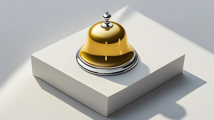 Gold Service Bell on White Square Pedestal