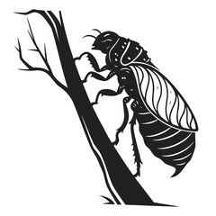 Silhouette of a Cicada on a Tree Branch