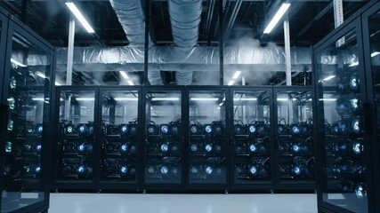 Modern data center with rows of server racks showcasing powerful computing technology for cloud storage and processing, innovation - Powered by Adobe