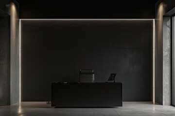 Pixel Perfect Picture of Logo Mockup Office Room with Black Wall 3D Realistic