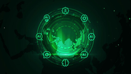 Futuristic AI Technology Globe with Network Connections in a Digital Green Theme