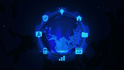 Futuristic Digital Network Interface with Global Communication Icons