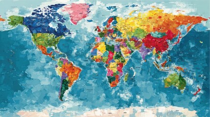 This detailed map presents a vibrant representation of the world, with each continent and country depicted in contrasting colors. Ideal for classroom displays or educational use.