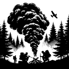 Black and White Vector Silhouette of Scout Signal Fire