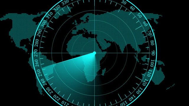 Digital technology radar screen animated, Digital radar screen with targets on monitor in searching.  Signal transmitted sonar radar. Radar point detects enemy position.