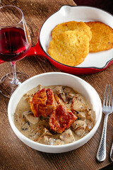potato pancakes with mushrooms and meat