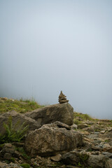 A cairn marking the hiking route