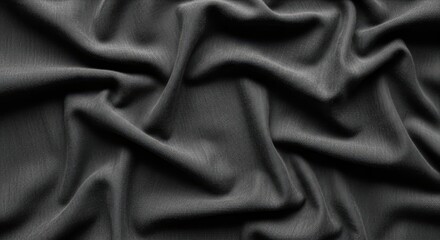 Fototapeta premium Close-up of dark gray wrinkled fabric with intricate folds and creases and matte texture