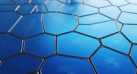 Fototapeta premium Abstract Geometric Cellular Pattern in Blue Close-Up View with Dark Lines and Metallic Sheen