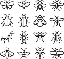 Fototapeta premium Insect Line Art Icons