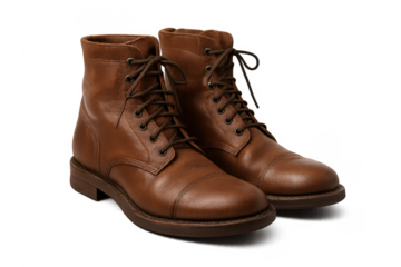 Pair of brown leather boots isolated on transparent background