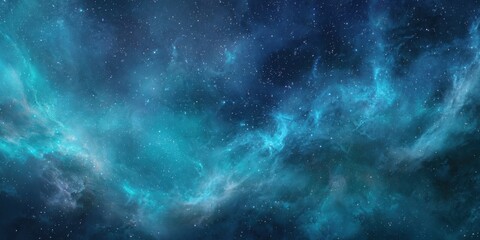 Fototapeta premium Deep space nebula, swirling turquoise clouds of gas and stardust