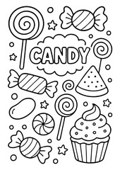 set of cupcakes and candy illustration