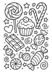 set of hand drawn sweets cake and candy