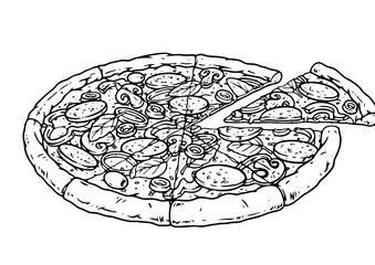 Hand drawn vector illustration of a slice pizza