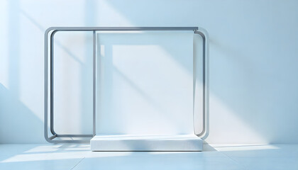 White Minimalist Display Stand and Podium in Bright Modern Room with Soft Shadows
