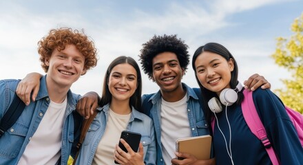 Diverse Group of Smiling Friends Embracing Joy and Togetherness in a Portrait of Unity and Connection