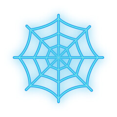 Doodle Neon Signboard of a glowing blue spider web design, perfect for Halloween decorations with transparent spooky background style