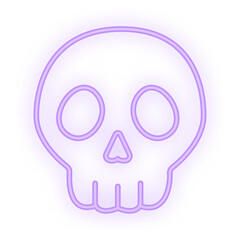 Doodle Neon Signboard of a glowing purple skull illustration, perfect for Halloween decoration, spooky parties, and transparent horror design