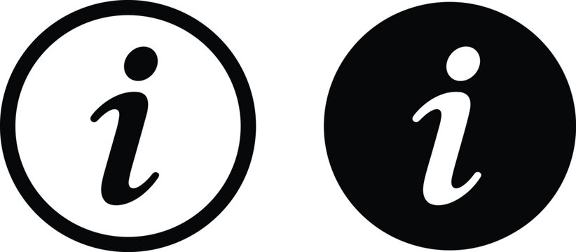 Information icon in black and white circles on white background Keywords: information, icon, i, symbol
