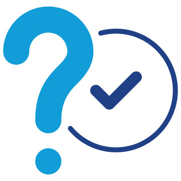 Question Check Glyph Blue Silhouette Icon Design Vector - Question mark with check symbol, representing verified answer or solved issue