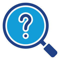 Search Question Glyph Blue Silhouette Icon Design Vector - Magnifying glass with question mark inside, representing search, inquiry, or investigation