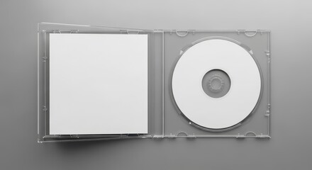 Blank CD Case Mockup with Disk and Cover, Open Overhead Studio Shot