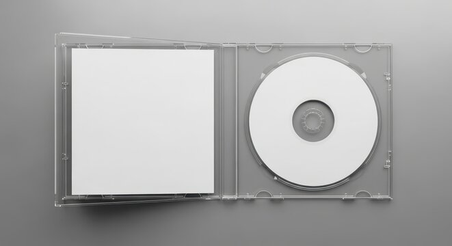 Blank CD Case Mockup with Disk and Cover, Open Overhead Studio Shot
