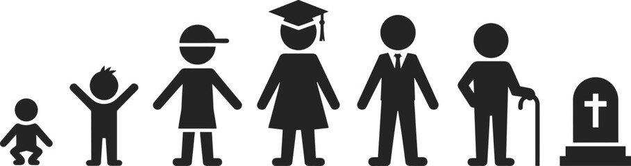 Stages of Human Life Cycle Icons on White Background Keywords: life cycle, human, stages, baby, child