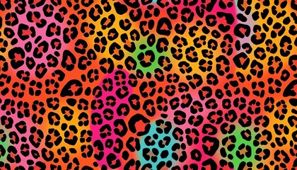 Vibrant, seamless leopard print in diverse colors ,  surface pattern,  bold