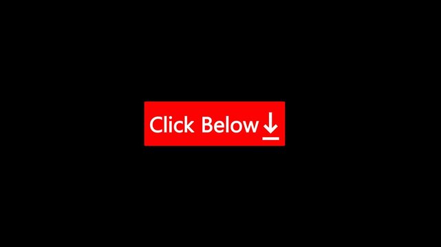 Click below button animation transparent background. Click below text button with directional arrow. click here, push here, touch screen, scroll button. 