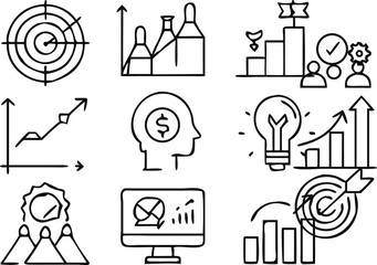 Fototapeta premium minimal-line-art-icons-related-to-business-strateg
